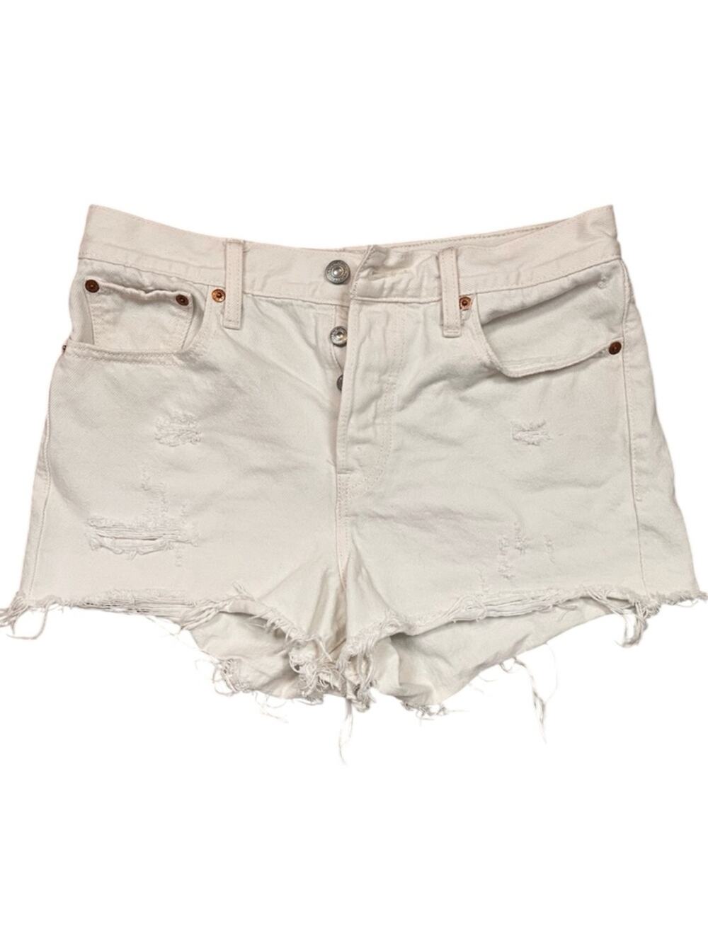 Levi’s 501 Cutoff Shorts Size 29 White Denim Button Fly Summer Beach Vacation